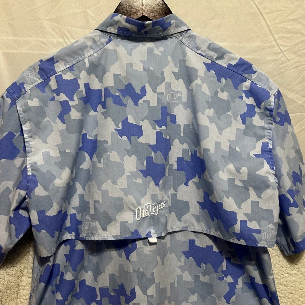 Tejas Mens Fishing Shirt L‎ Blue Texas Camo Western Ranchcore Outdoor Button Up